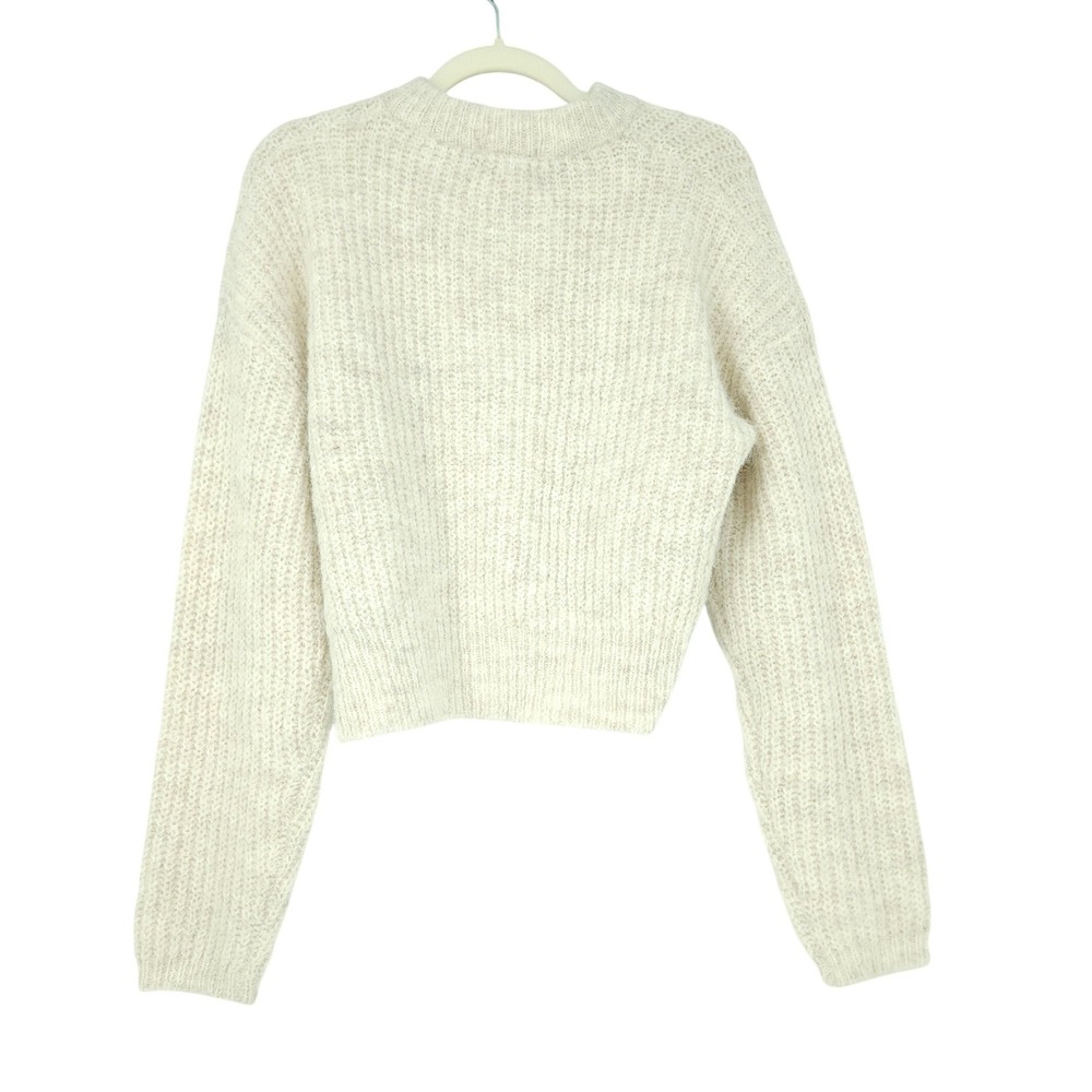 Open Edit Cardigan Sweater Women XS Cream Ribbed WoolBlend Soft Oversize Capsule